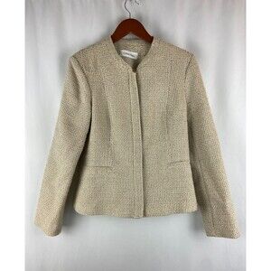 Calvin Klein Women's Size 8 Cream Tweed Boucle Zipper Career Blazer Jacket Lined